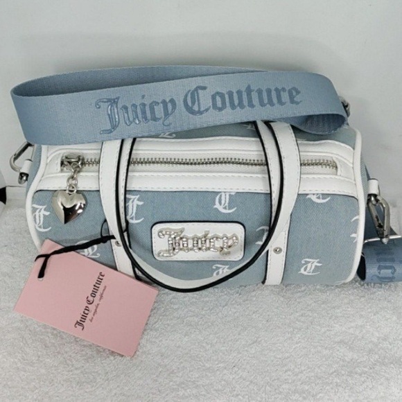 NWT Juicy Couture Queen Of Everything Mini Barrel Bag Denim Logo $79 - Picture 3 of 5